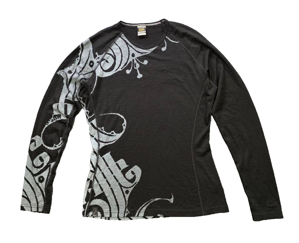 Icebreaker Bodyfit 200 Womens Black Merino Wool Long Sleeve Top Large A010556